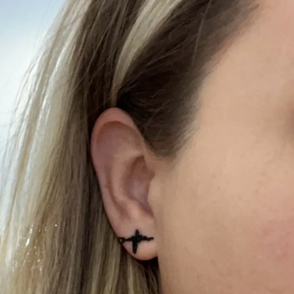 Heartbeat Black Stainless Steel Stud Earrings - Picture 4 of 4